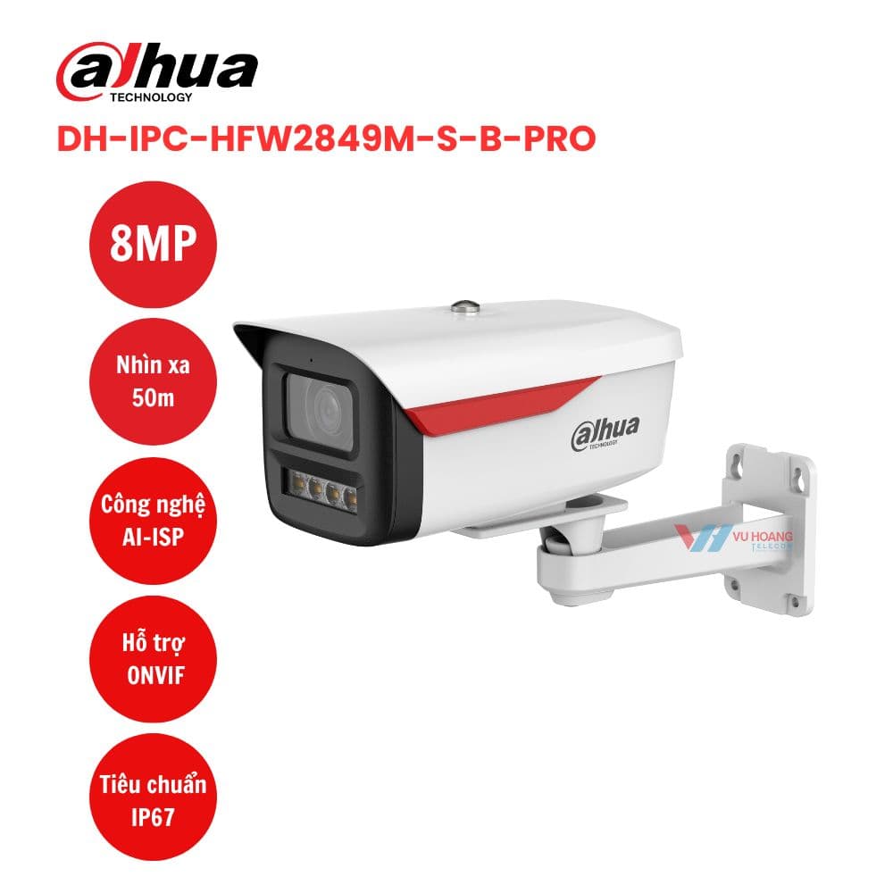 Camera Dahua HFW2849M-S-B-PRO 8MP có mic, giá rẻ