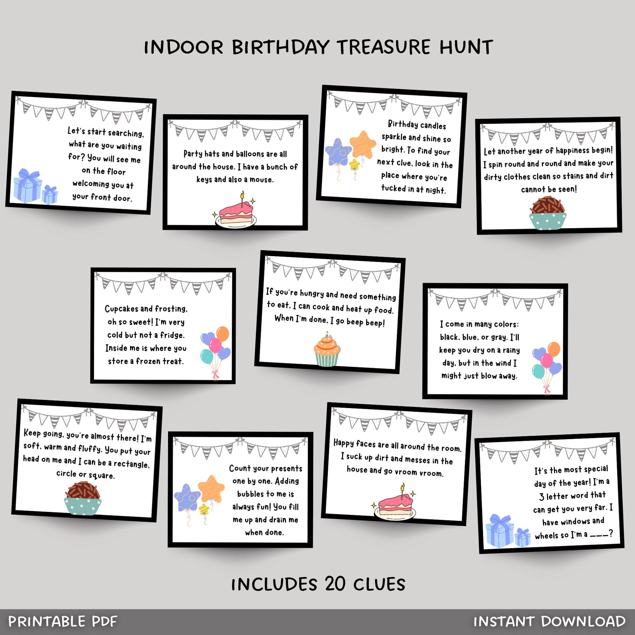 Indoor Birthday Treasure Hunt For Kids, Scavenger Hunt Clues ...