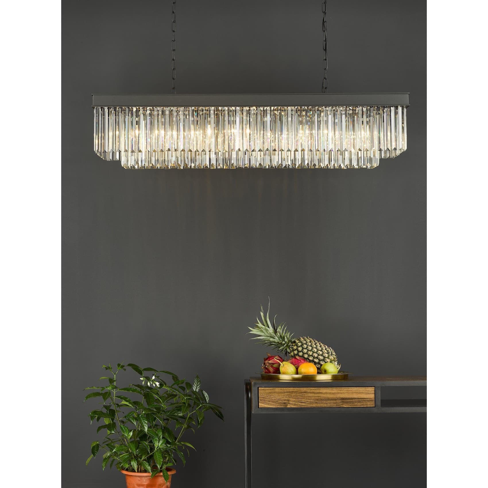 Dar Celeus Matt Black 6 Light Crystal Linear Bar Pendant | WT Lighting