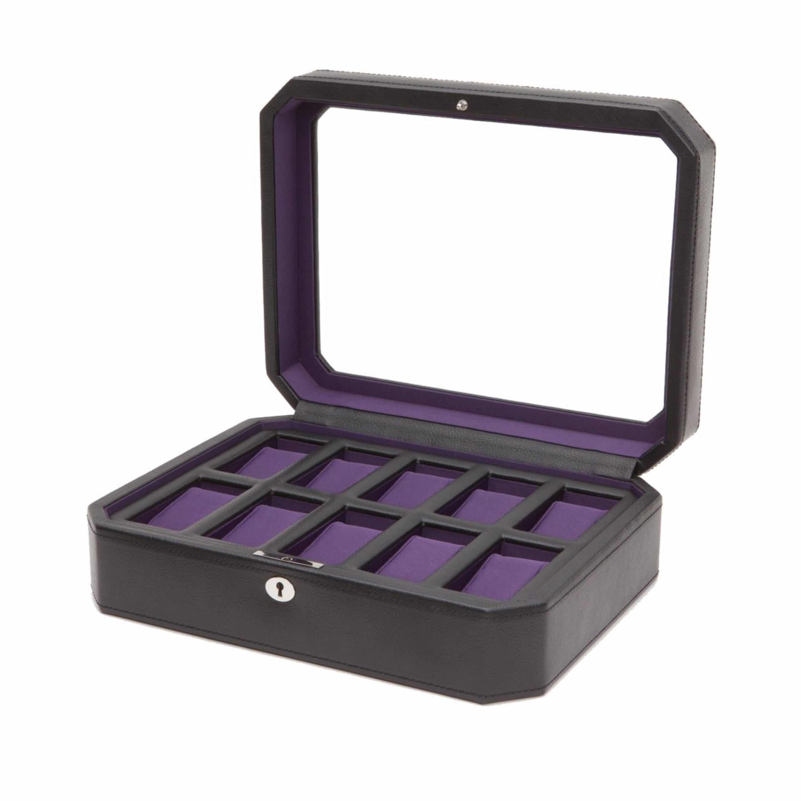 WOLF Windsor 10 Piece Watch Box - Black Purple | 1010 Boutique