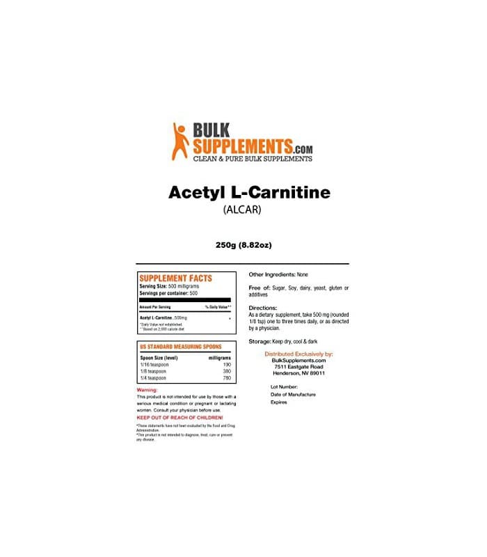 BulkSupplements pur acétyl L-carnitine (ALCAR) Poudre