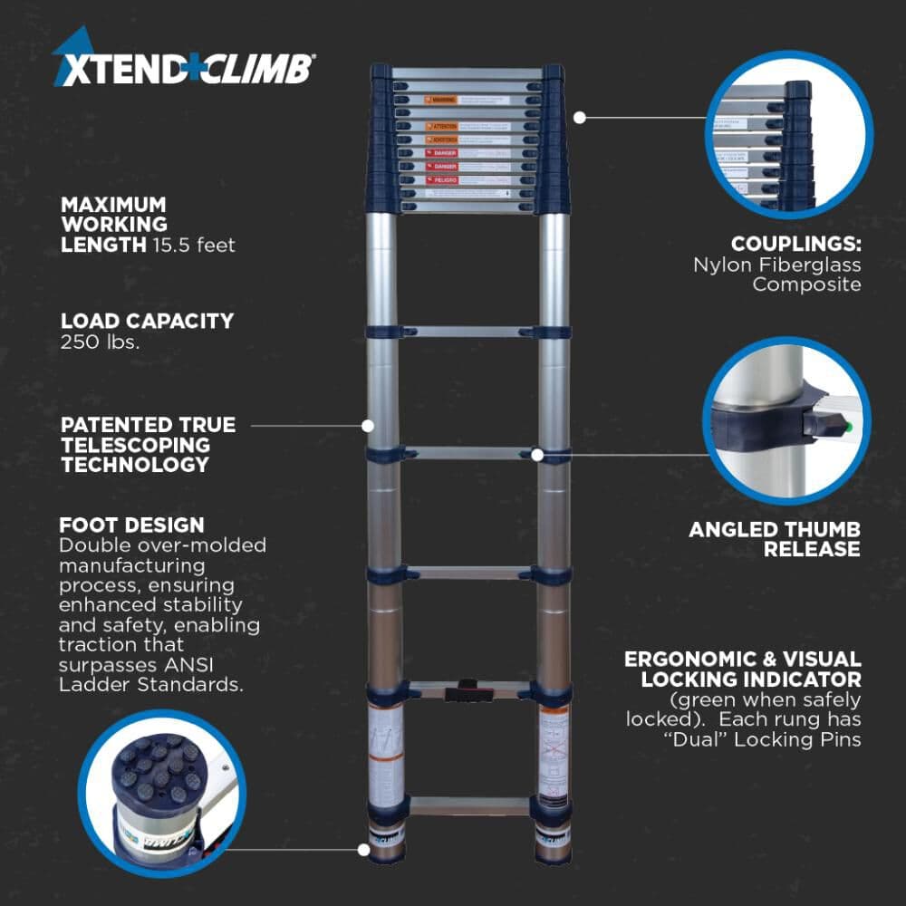 Xtend and Climb Pro Series 15.5' Telescoping Ladder 785P+ - Acme Tools