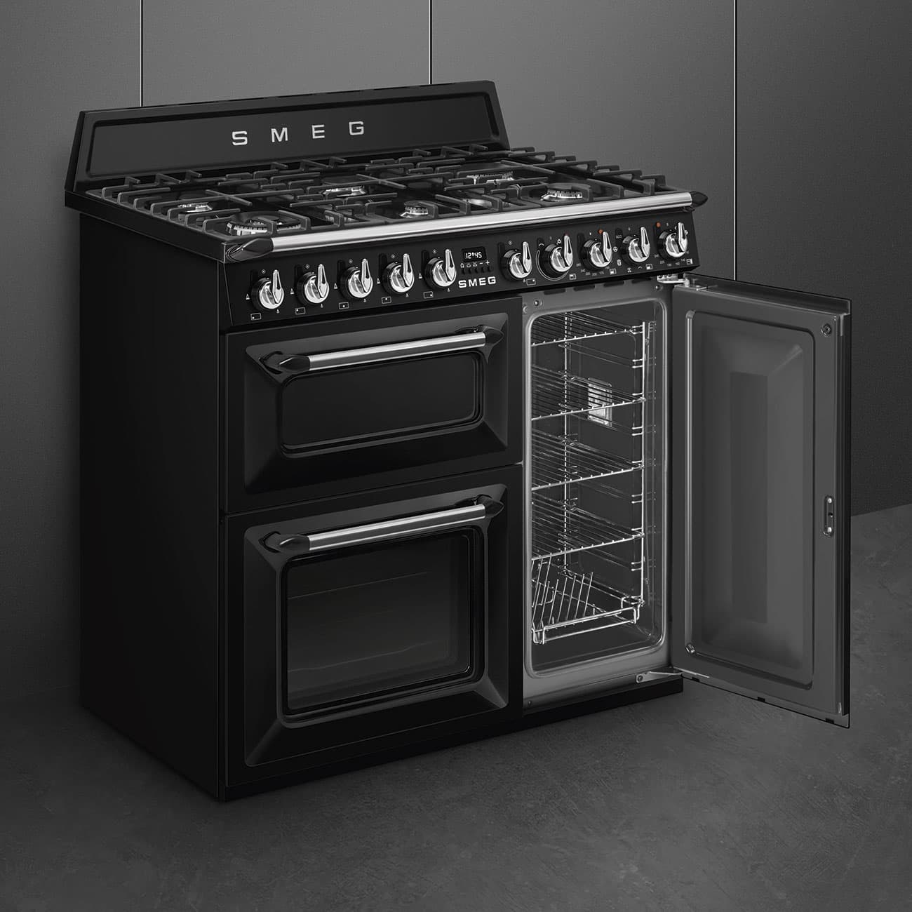 Smeg TR93BL 90cm 'Victoria' Dual Fuel Range Cooker - Black - Adams and ...
