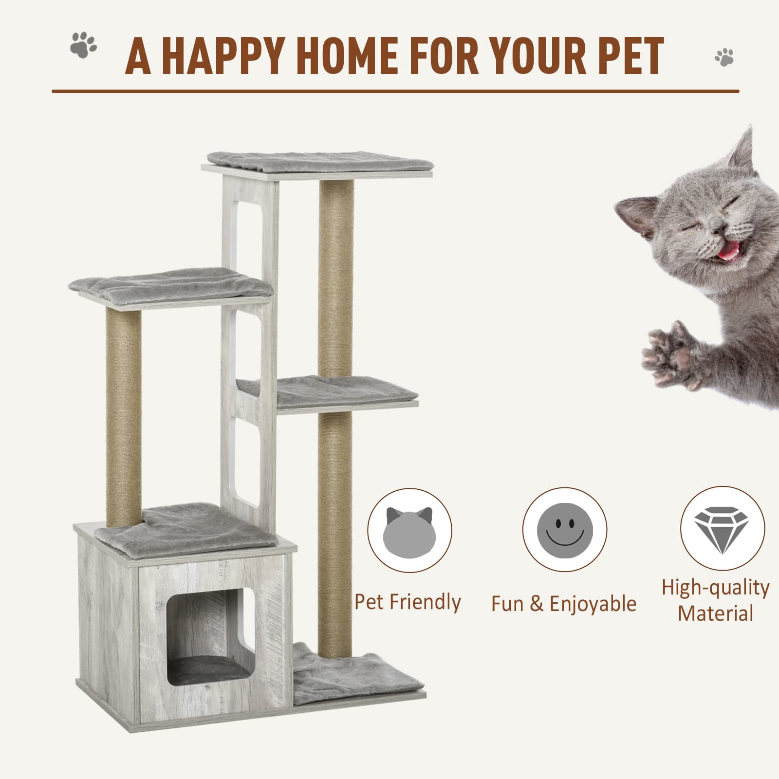 PawHut Multi-Level Cat Tree Tower Activity Center Climbing Frame Kitten ...
