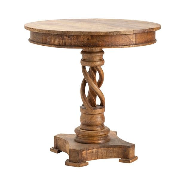 Twisted Wood Round Pedestal Accent Table | Antique Farmhouse