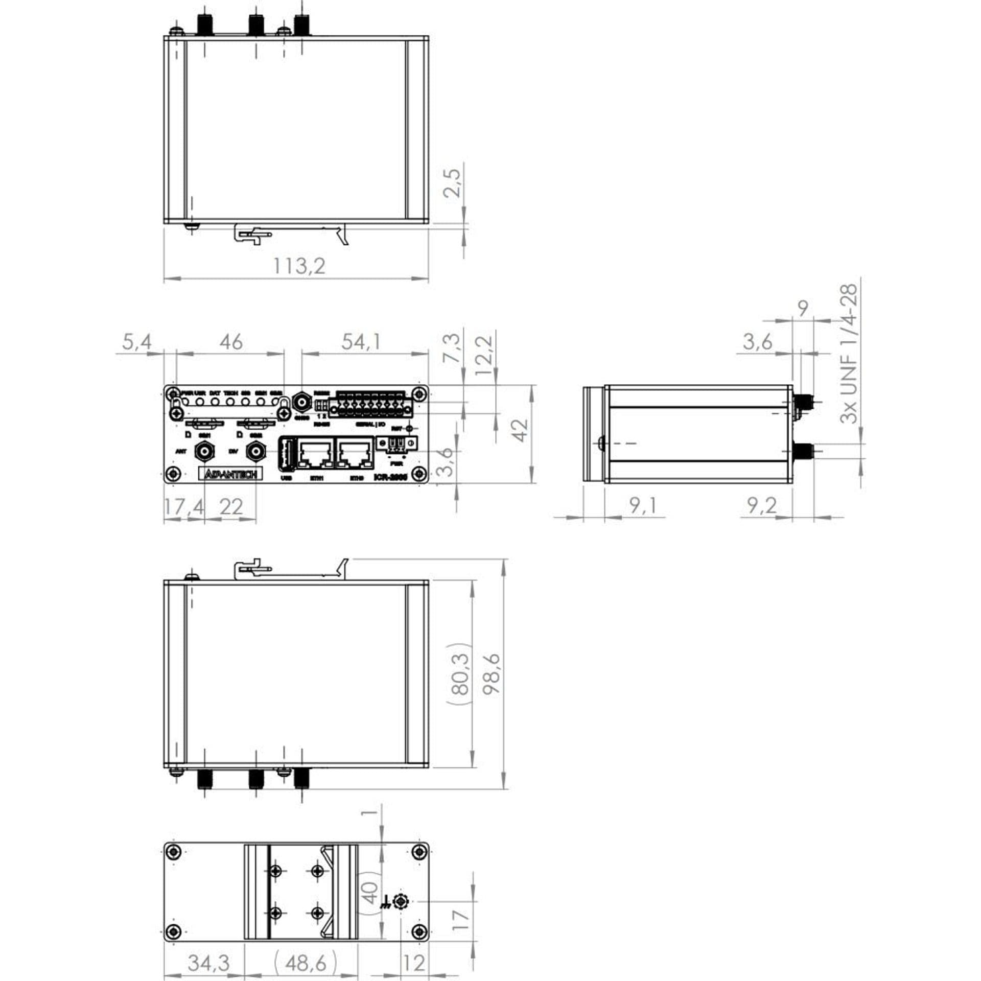 ICR-2834 Advantech LTE CAT 4 Industrie Router mit 2x RJ45 und 2x RS232 ...
