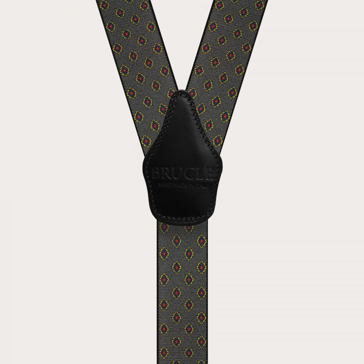 Men's gray elastic suspenders with geometric pattern | BR…