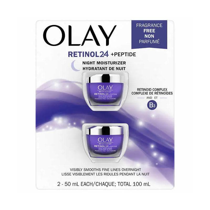 Olay Regenerist Retinol 24 Peptide Night Facial Moisturizer, 2 x 50 mL ...