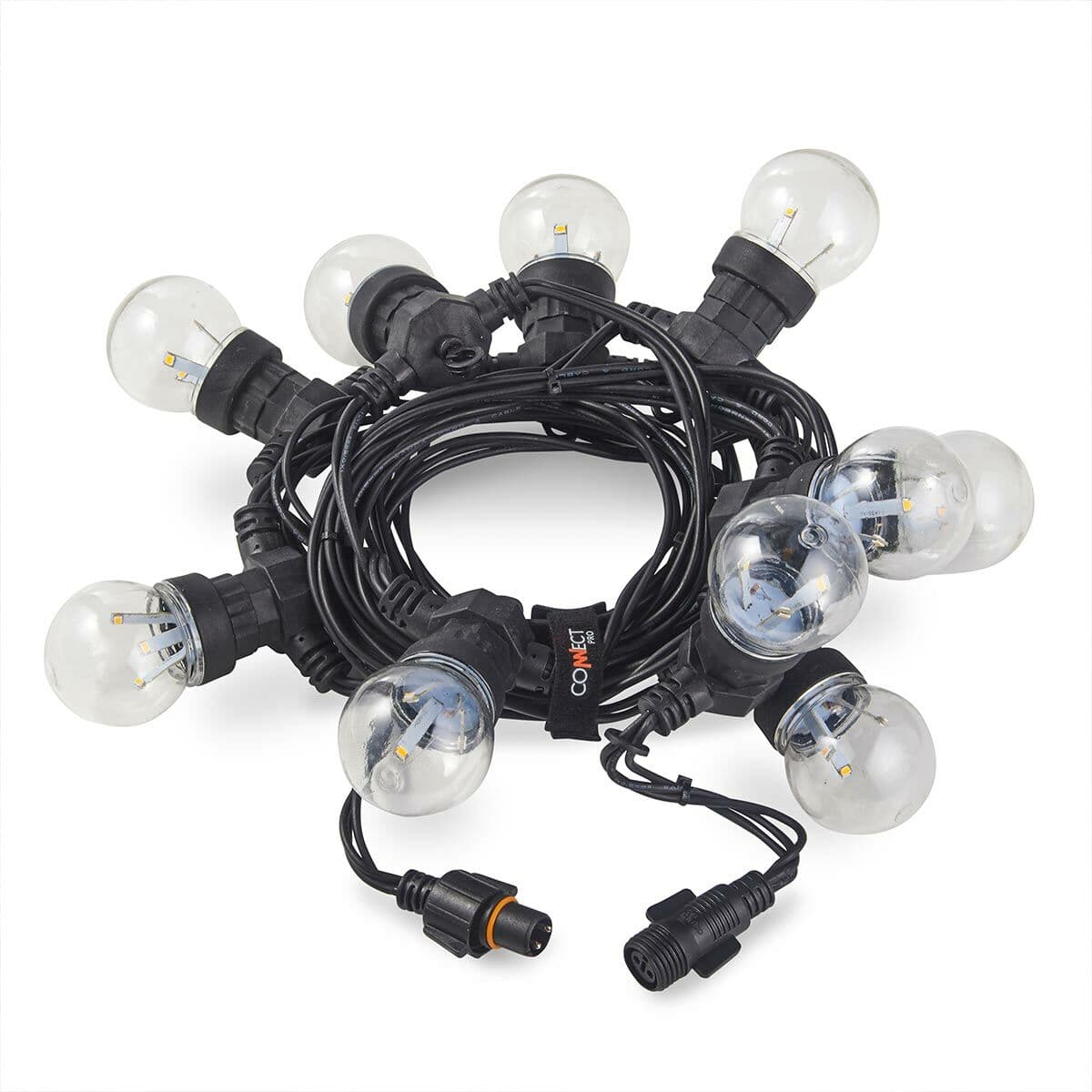 5m Festoon Lights, Connectable, 10 Clear Cap Warm White Bulbs, Black Cable