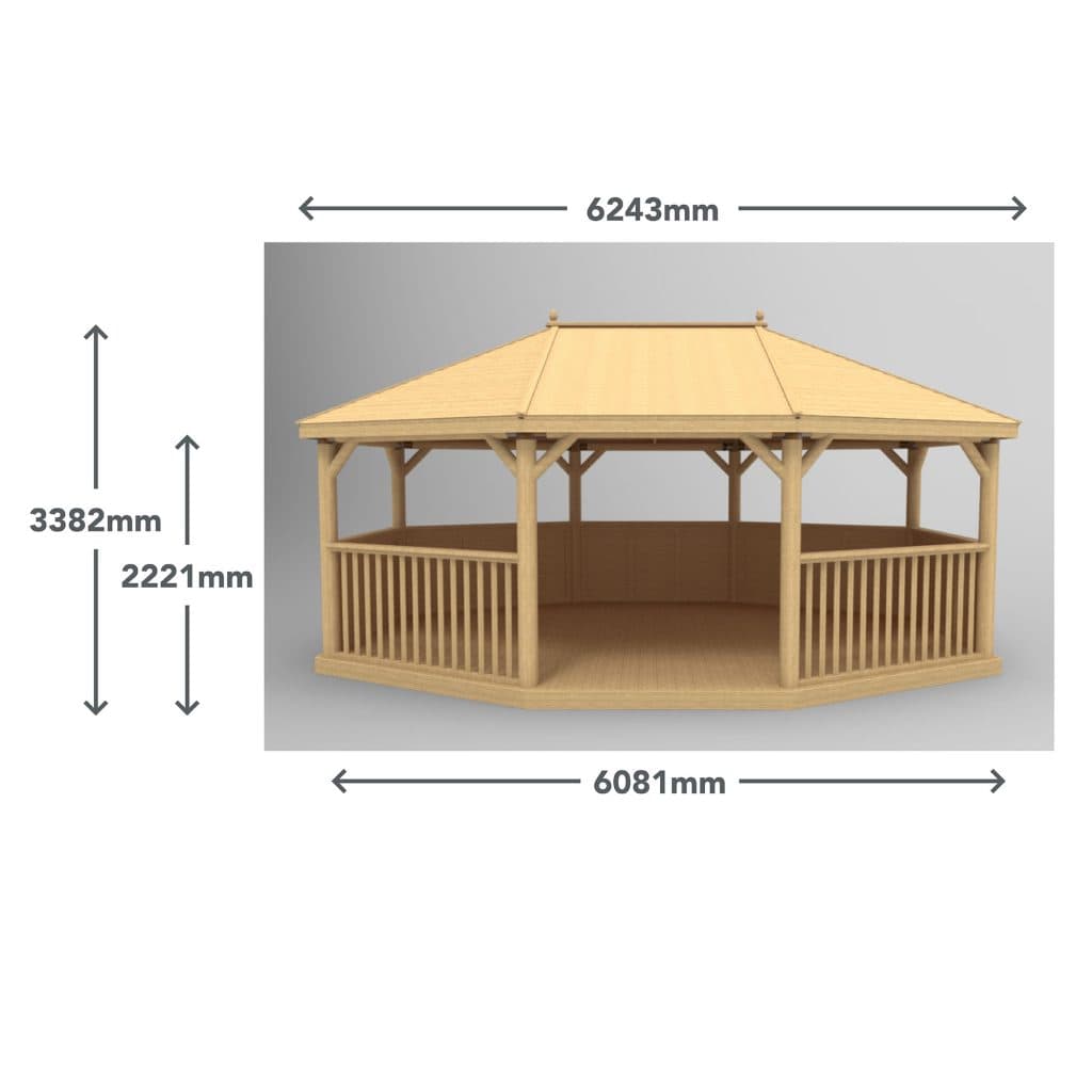 6m Premium Oval Wooden Gazebo with Cedar Roof and Benches - Forest Garden