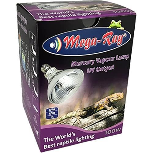 Mega-Ray 100w Reptile Mercury Vapour UV Output Basking Lamp UVA UVB IR ...