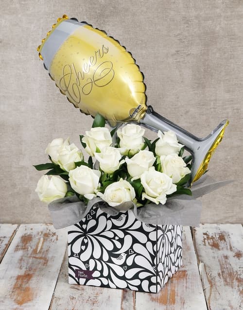 Champagne Balloon and Rose Box | Hamperlicious