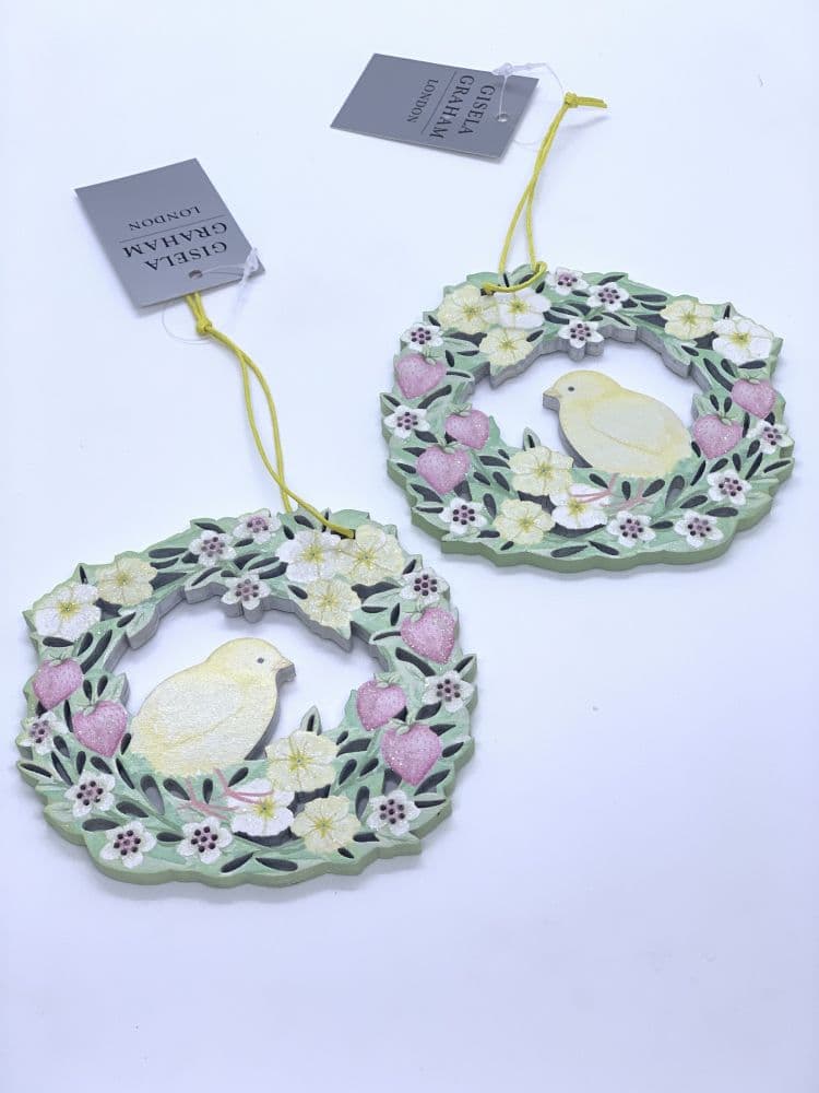 Gisela Graham Easter Decoration Set of 2 Fretwork Wooden Wreath with ...