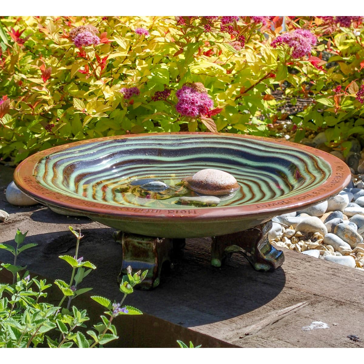 Wildlife World green ceramic bird bath