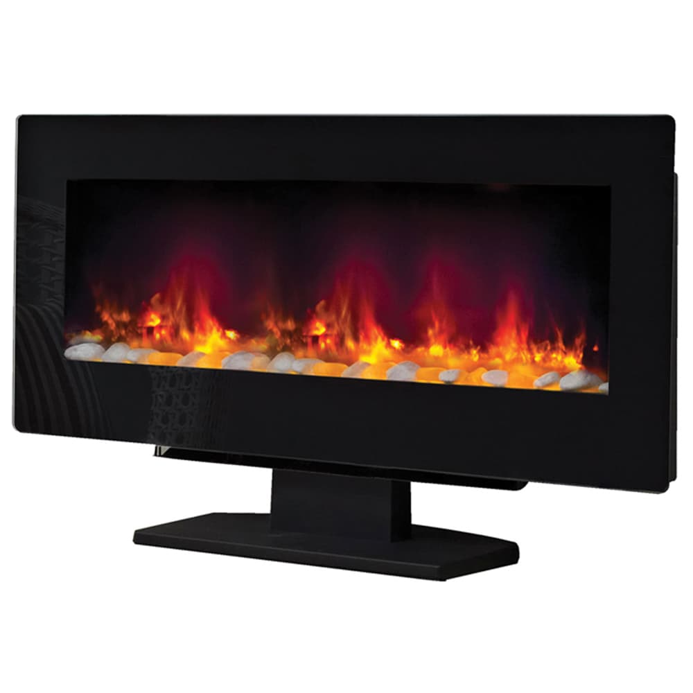 Be Modern Amari Black Glass Wall Hung Free Standing Electric Fireplace ...