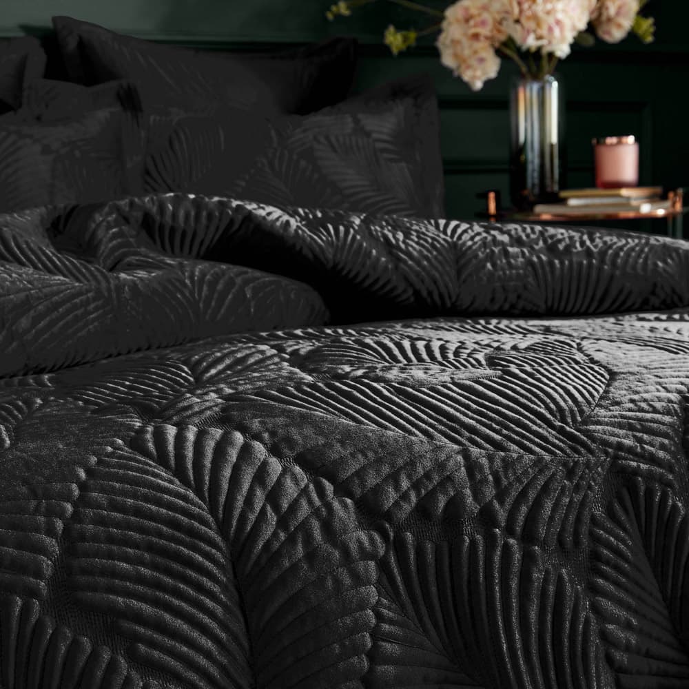 Paoletti Palmeria Single Black Quilted Velvet Duvet Set | Homebase