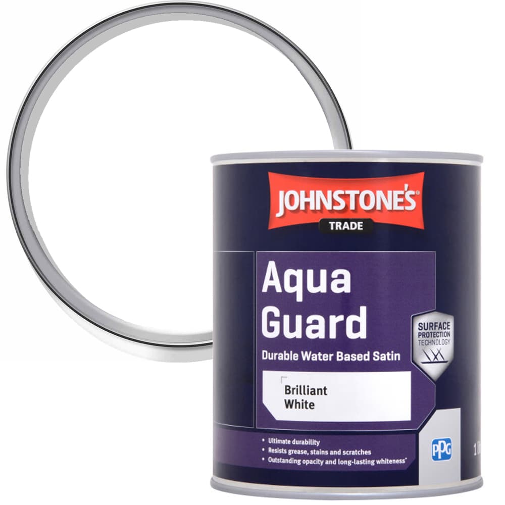 Johnstone's Trade Aqua Guard Brilliant White Satin Paint 1L | Homebase