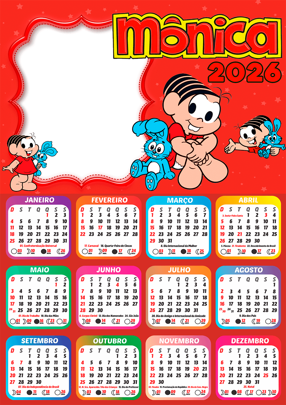 Moldura Calendário 2026 Mônica PNG - Imagem Legal