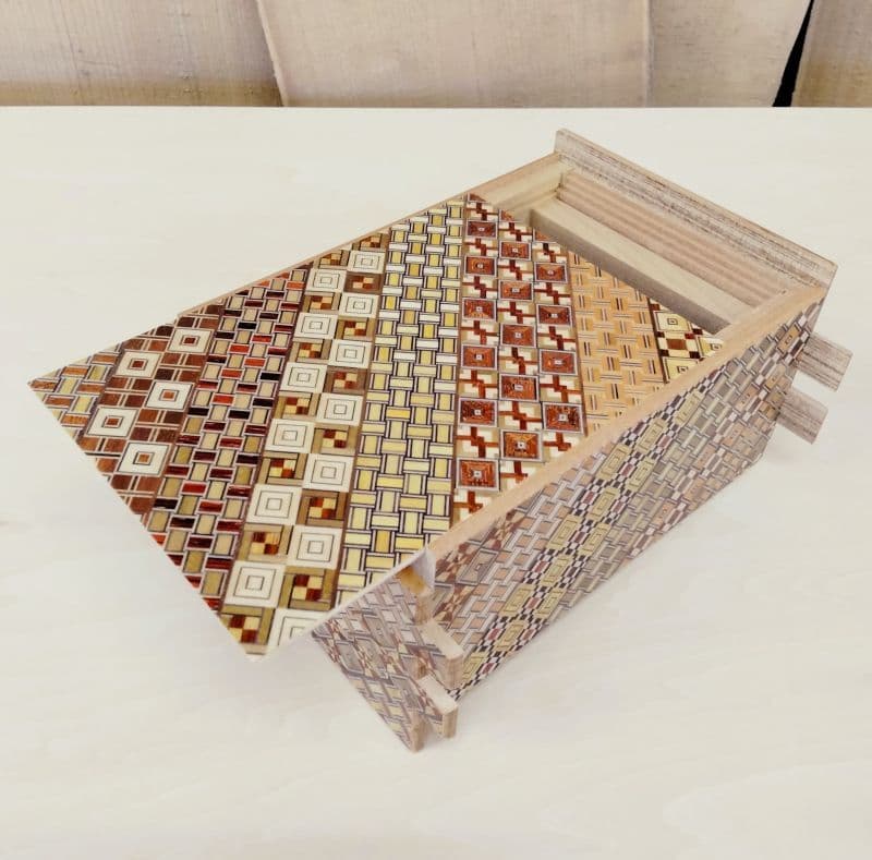 54 steps Traditional Yosegi 6 sun Japanese puzzle box Himitsu-bako ...
