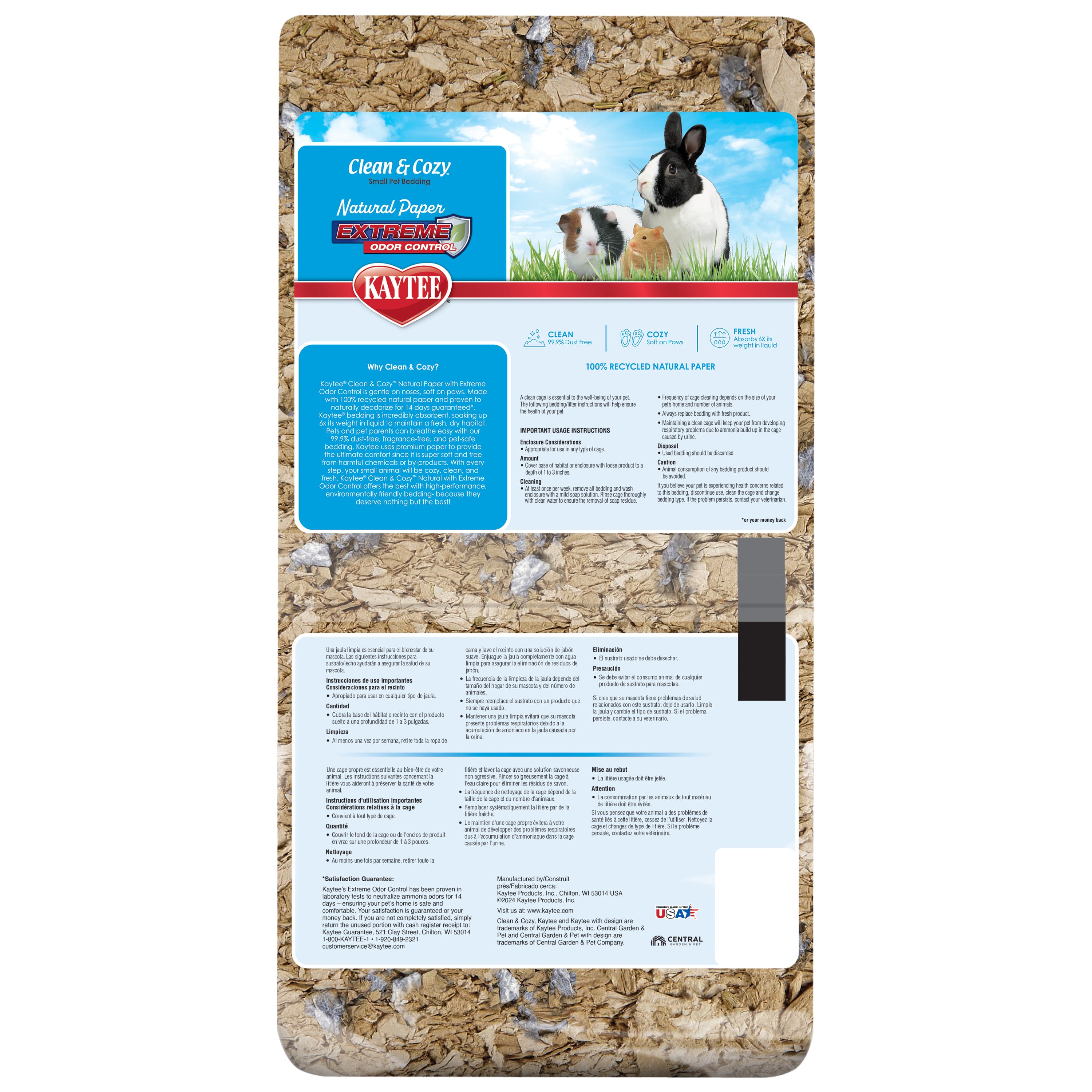 Kaytee Clean & Cozy Natural Paper with Extreme Odor Control Bedding