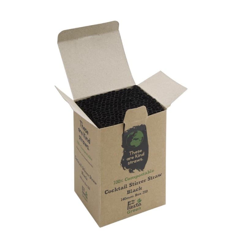 Fiesta Green Compostable CPLA Cocktail Stirrer Straws Black | CT48...