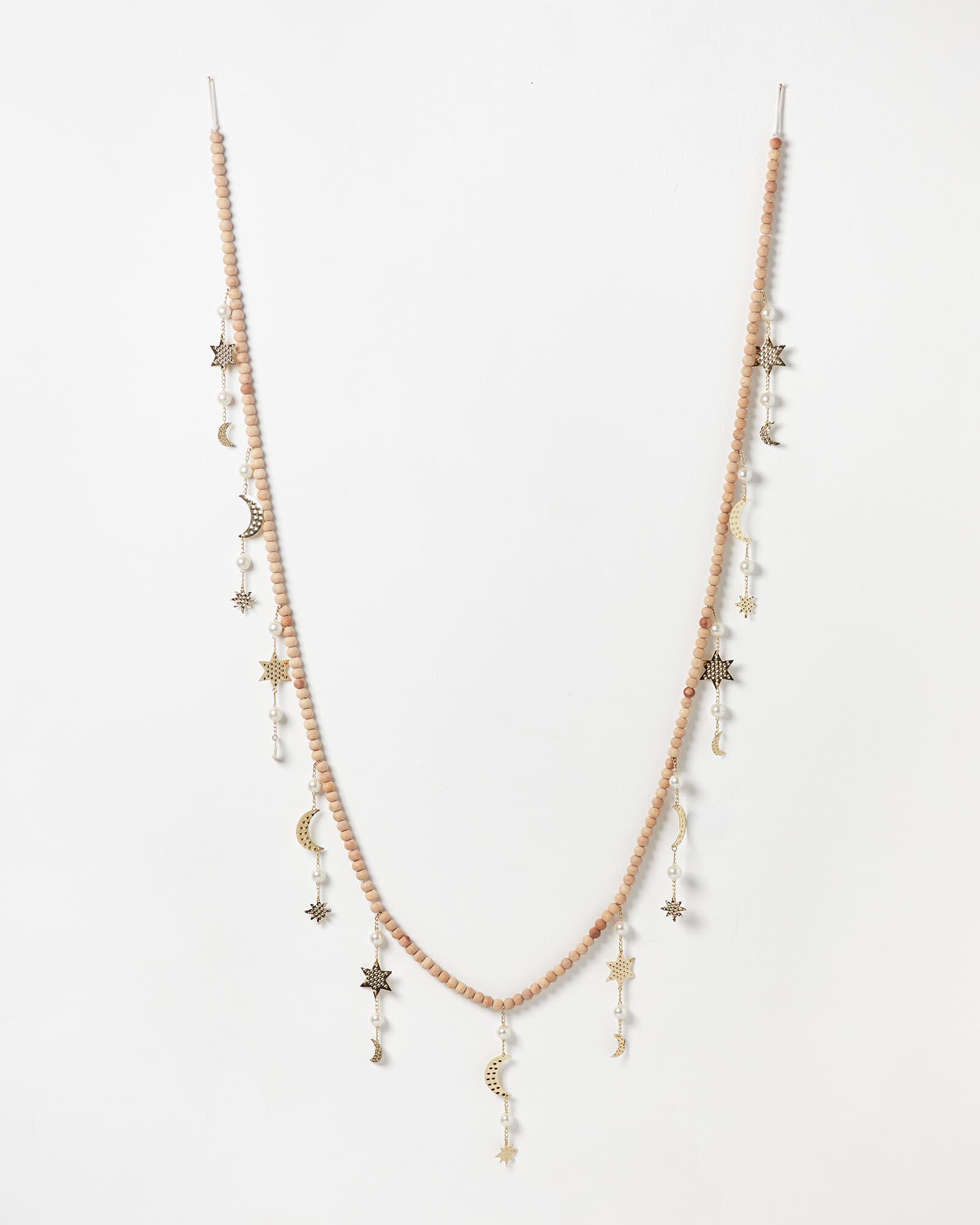 Moon & Star Gold Wooden Bead Christmas Garland Large | Oliver Bonas