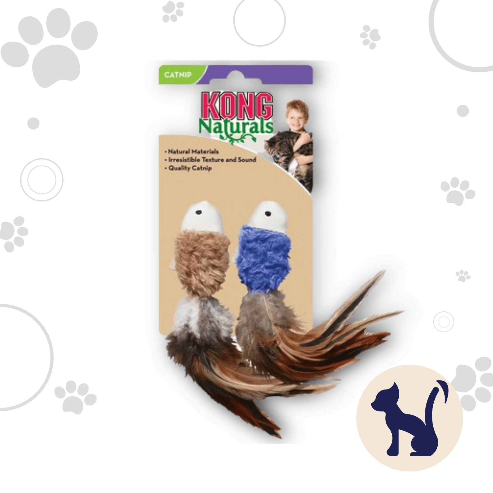 Kong Naturals Catnip Crinkle Fish and Feathers Cat Toy - 2 Pack