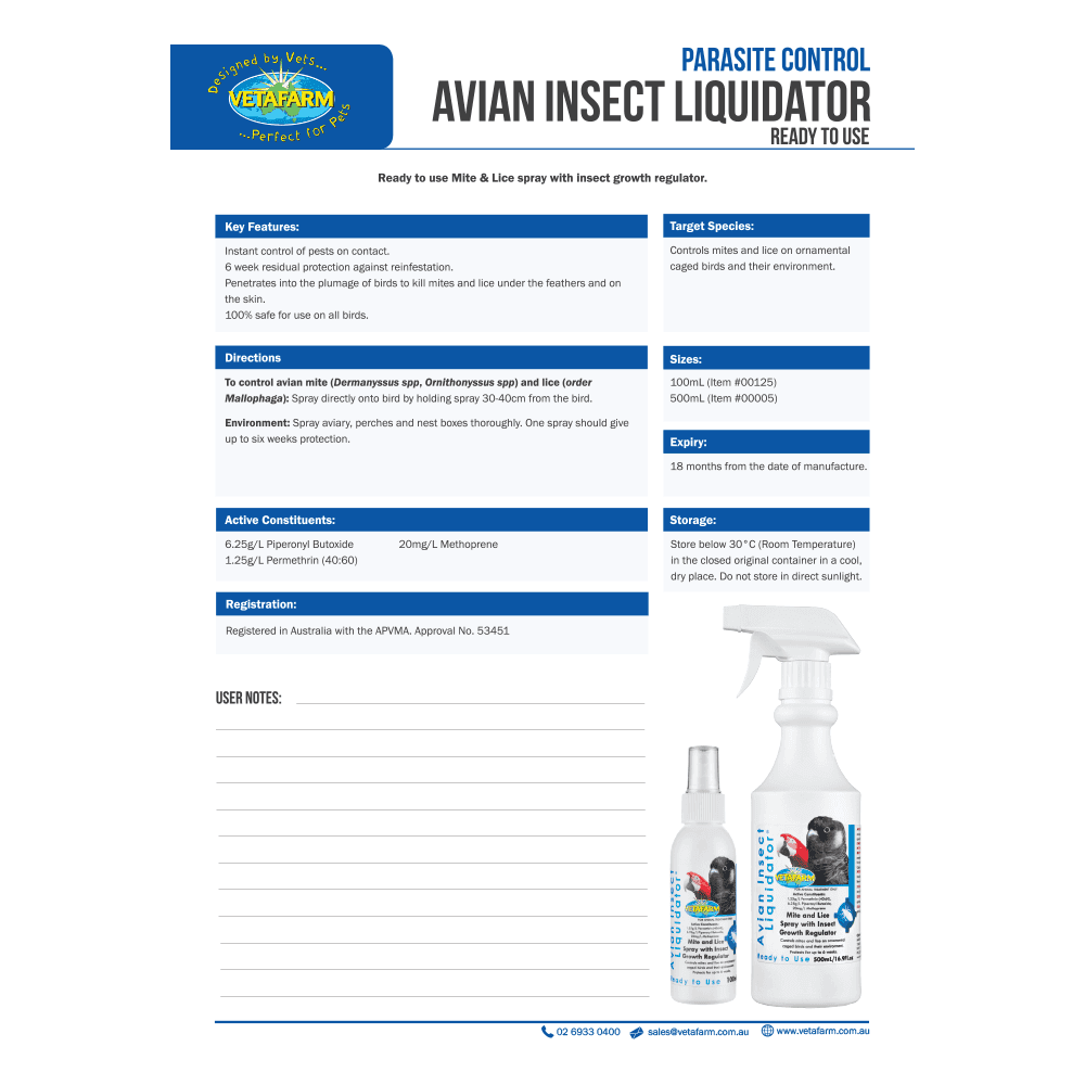 Buy Vetafarm Avian Insect Liquidator Online | Better Prices At Pet Circle