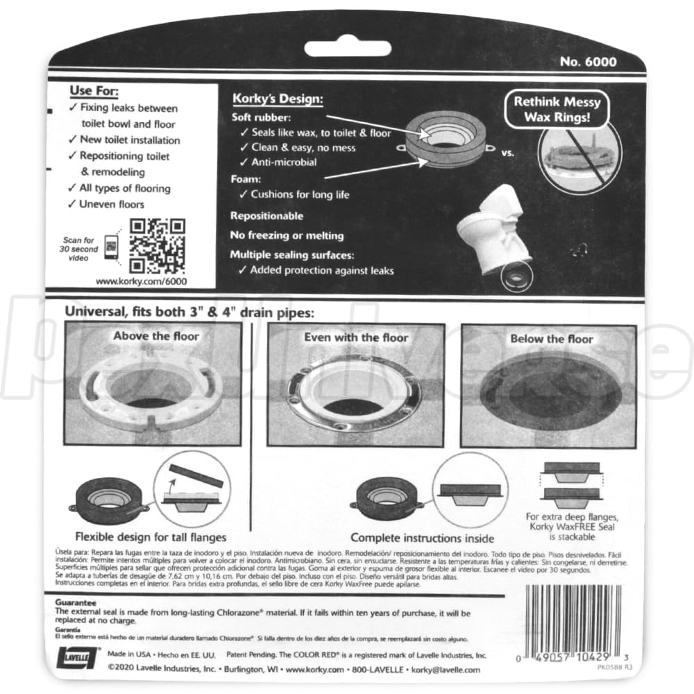 Korky 6000BP, WaxFREE Toilet Gasket/Seal with Hardware