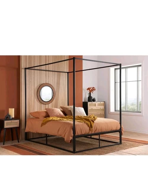 BLACK 4 POSTER Bed Frame Metal Birlea Farringdon Canopy Bed 5FT ...