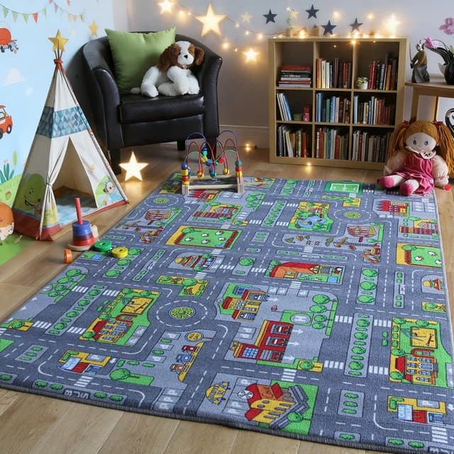 INTERACTIVE KIDS CHILDREN'S Rugs Town Road Map City Rug Play Village ...