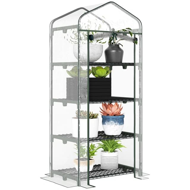 OUTSUNNY PORTABLE 4-TIER Mini Greenhouse Plant Grow House Shed w/ Clear ...