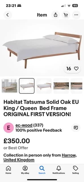 HABITAT TATSUMA SOLID oak bed frame with beech slats (add size) £156.72 ...