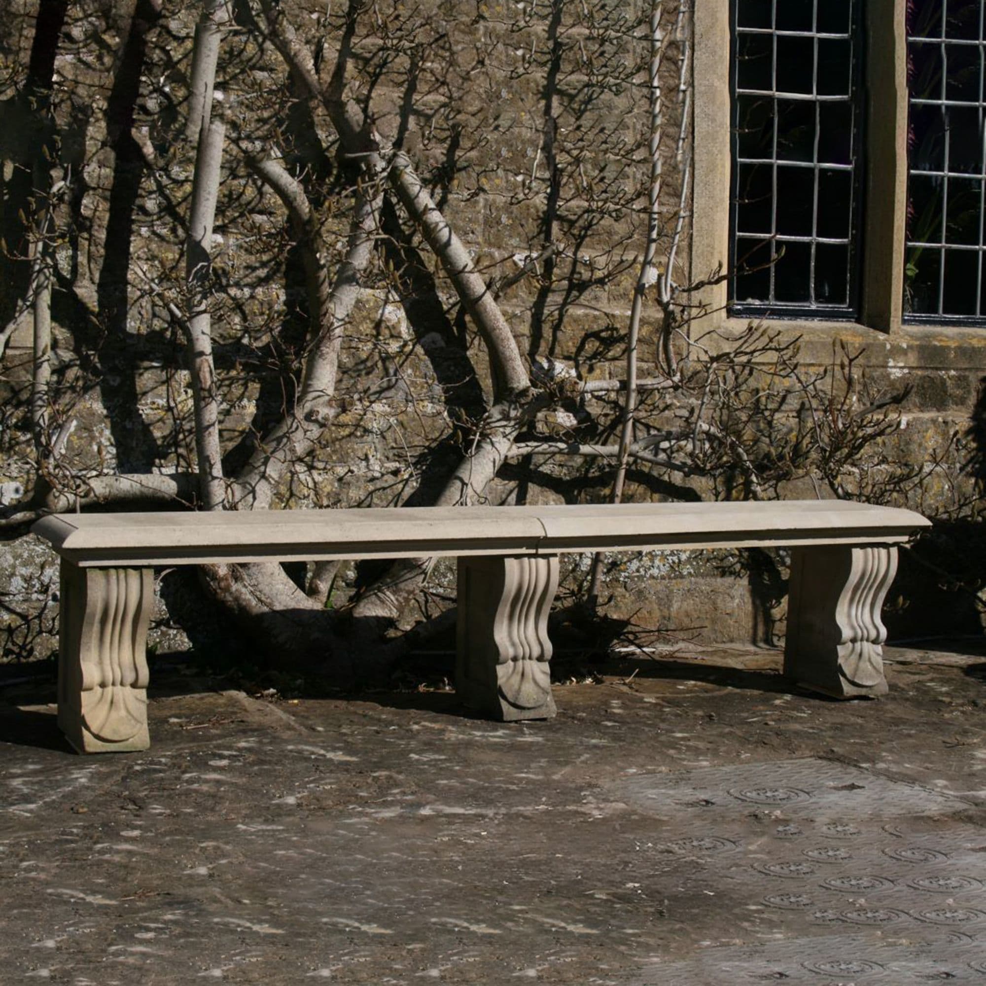 Double Length Ivy Straight Stone Bench - Large Garden Benches