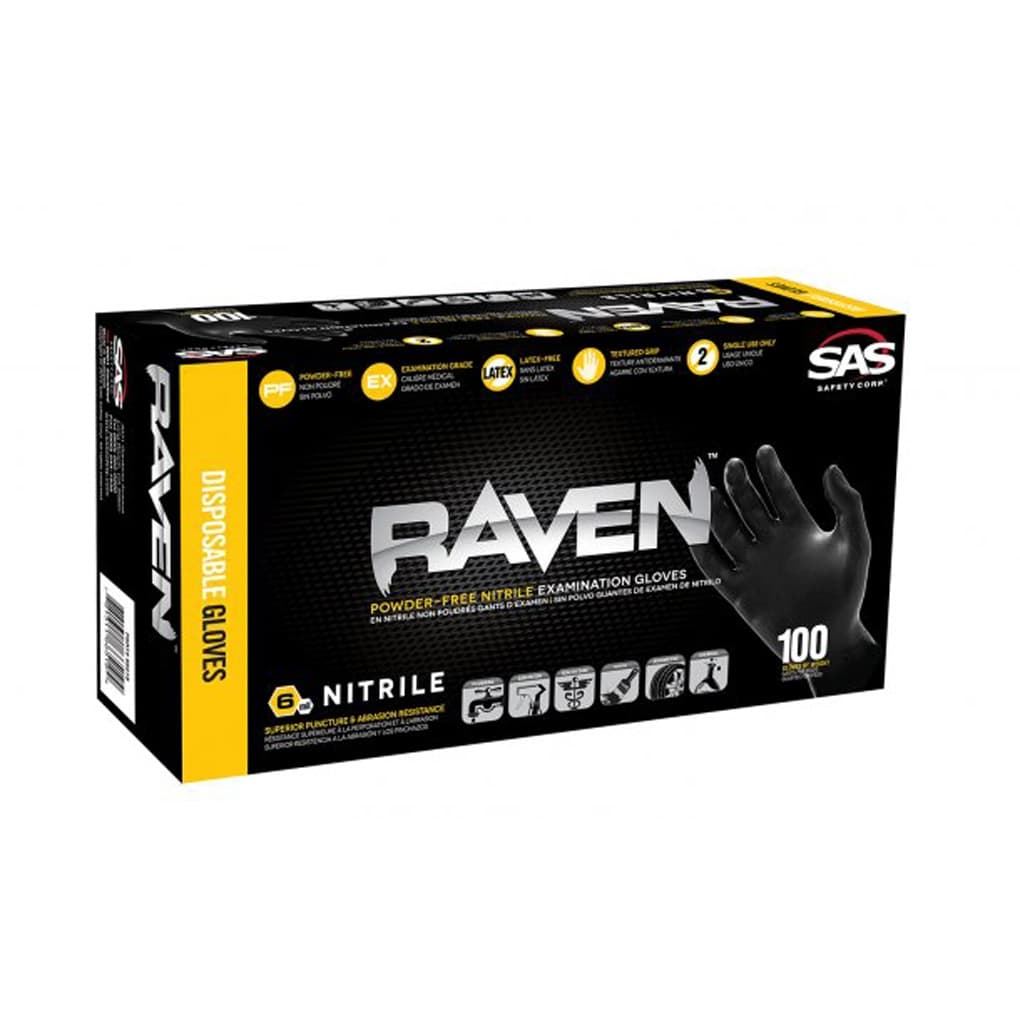 SAS - 66518 - Raven Powder-Free Nitrile Gloves, Large - 100/Pack