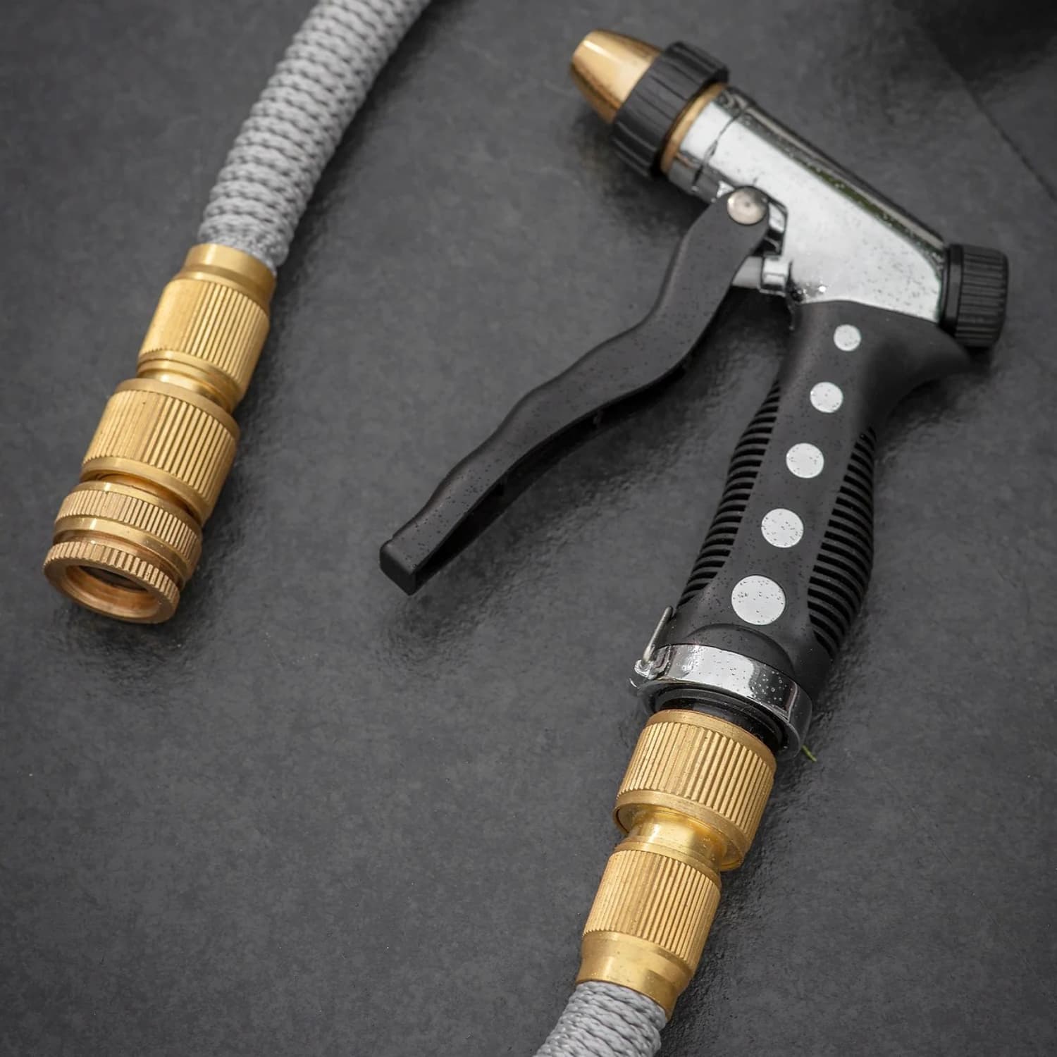 Hose Pipe: 30M Hose Pipe with Adjustable Spray Gun, Grey - The Big ...