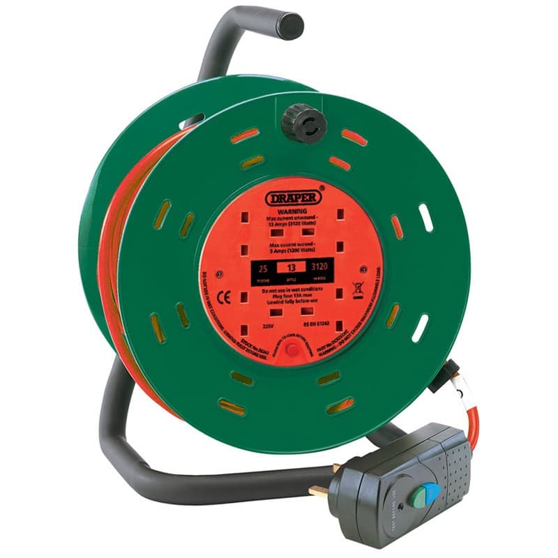 Draper 230V Four Socket Garden Cable Reel With RCD Adaptor (25M ...