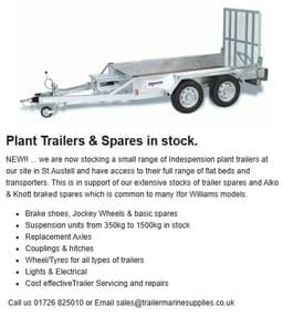 Trailer Marine Supplies range of Indespension plant trailers and flat ...