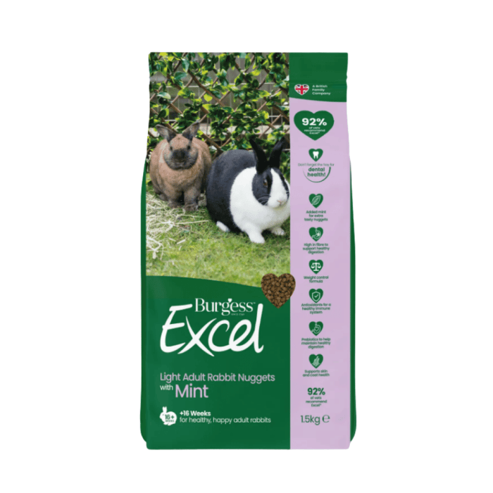 Burgess Excel Light Adult Rabbit Nuggets with Mint 1.5kg