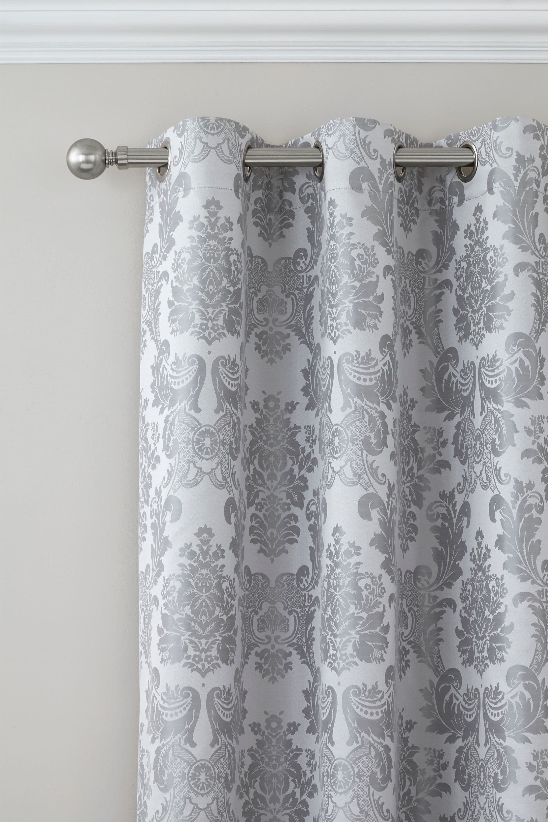 Buy Catherine Lansfield Silver Damask Jacquard Lined Eyelet Curtains ...